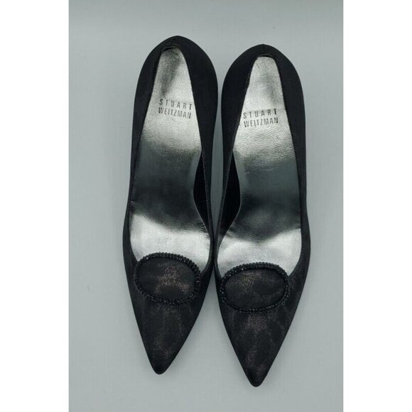 Stuart Weitzman Fabric Black Slight Animal Print Heels w/ Toe Deco Size 7M /37.5 - Picture 3 of 13